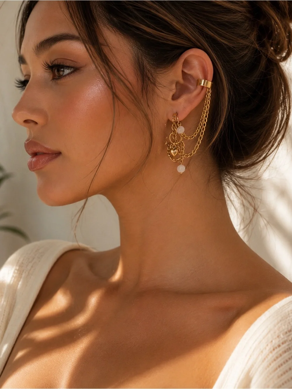 Free People Ear Party Gold Chain Ear Cuff & Charm Earring
